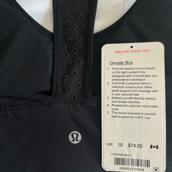 NWT Lululemon Ornate Bra -Size 10 Black - Picture 12 of 13